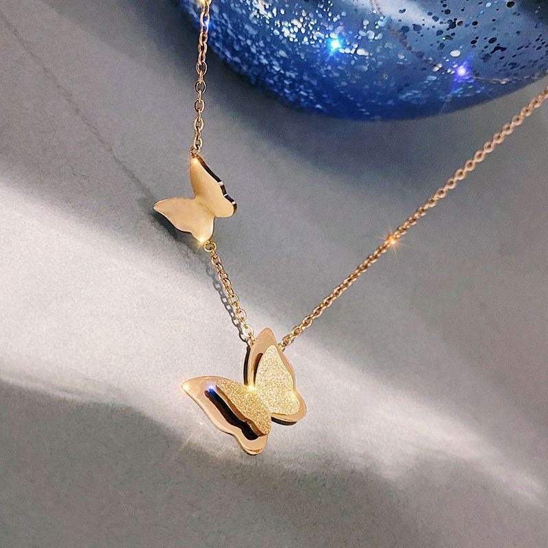 Kalung Titanium Asli Wanita Anti Karat Emas 18k Berlian Beruntung Karakter China 'Fu' Aksesoris