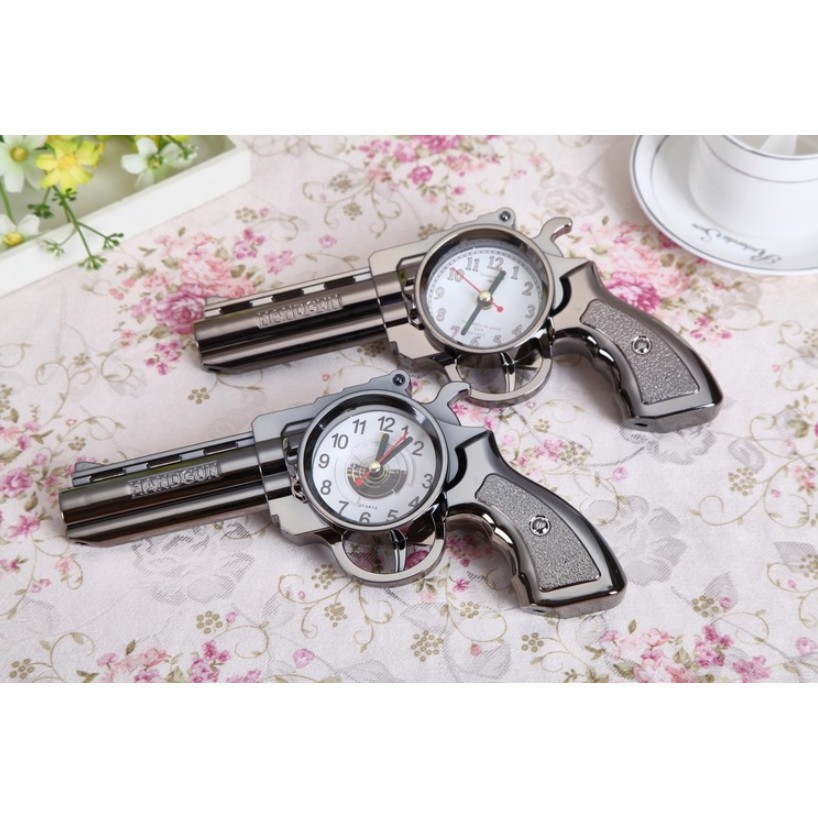 Jam Waker Bentuk PISTOL GUN TEMBAK / Jam Weker Bentuk PISTOL Unik / Jam Beker Motif PISTOL Elegan