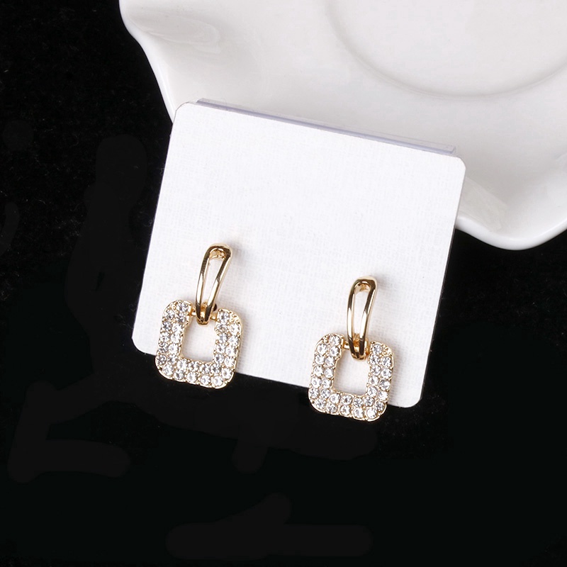 Anting Tusuk Gantung Temperament Bahan Sterling Silver 925 Desain Persegi Hias Berlian Gaya Korea / Trendy / Simple Untuk Wanita