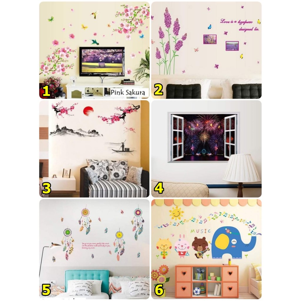 Wallsticker Hiasan Dinding Motif Pot Bunga Pagar Fence Rumput Pohon 60x90cm