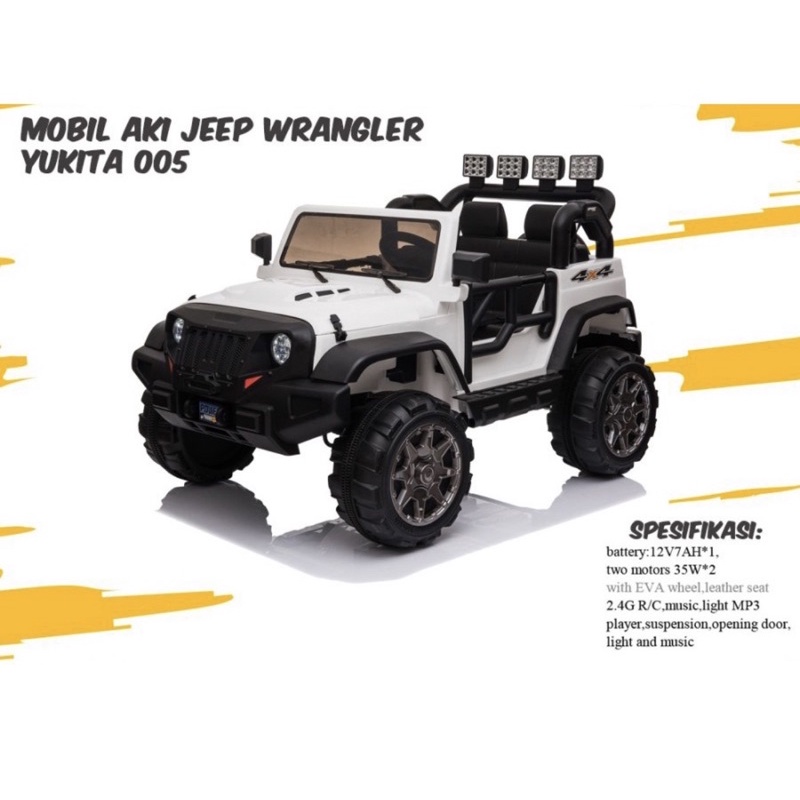 Mobil Aki Mainan Anak Remote Control Jeep Wrangler Yukita 005 Non Paint Rubicon 12V7AH Garansi SNI-6