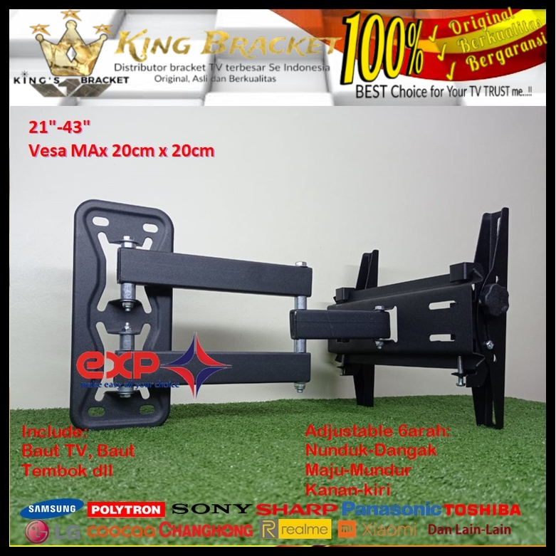 Bracket TV LG 14 s/d 43 inch 6 ARAH FULL BESI SUPER KOKOH GARANSI 100% ORI