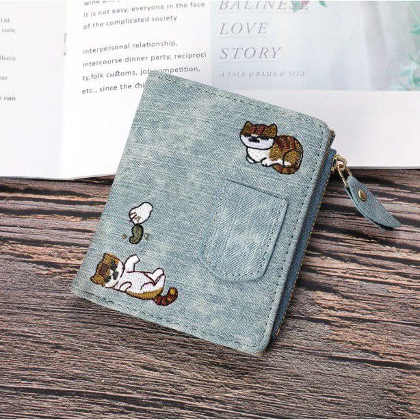 DOMPET WANITA LIPAT KULIT KUCING FELICIA IMPORT MURAH  MOTIF WA033B2  DENIM ORI C18219 KOREA JAKARTA