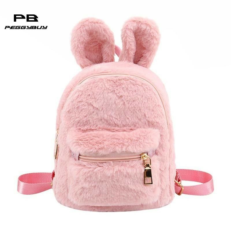 Tas Anak Balita Mewah Ransel Cute Bunny Telinga TK Tas Sekolah Musim Dingin Hangat Bulu Daypack Tas Perjalanan Luar Ruangan untuk Anak Laki-laki Anak Perempuan