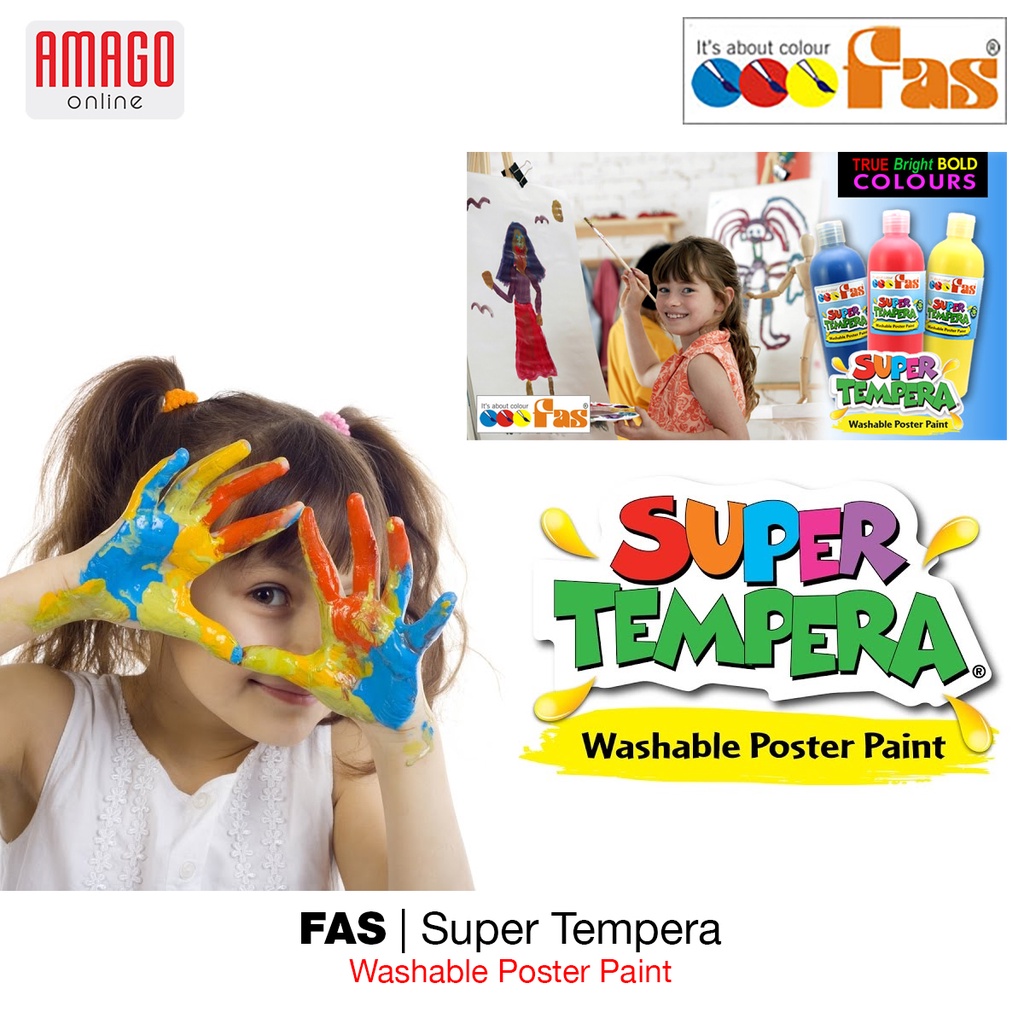 FAS - SUPER TEMPERA WASHABLE POSTER PAINT - 250 ml - COBALT BLUE (BIRU MUDA)