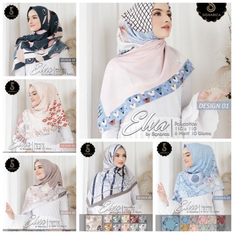 Elva Natalia by Signarica | Kerudung/jilbab/hijab segiempat polycotton motif