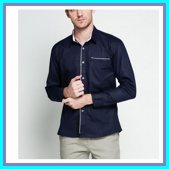 The Executive Kemeja Pria Formal Lengan Panjang Biru Motif Slimfit Exs 41 Original Garaf Peter Kemej