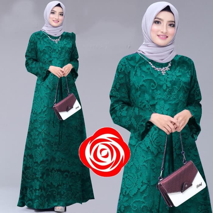 Baju Gamis Wanita Terbaru Maxi Brokat Karisma Hijau Botol Shopee Indonesia