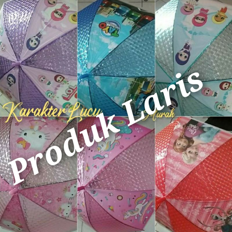 jm/d PAYUNG ANAK HOLOGRAM/FULL KARAKTER LUCU CEWE COWO BAHAN PVC PLUS PLUIT