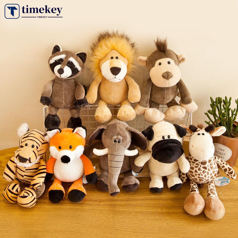 Timekey Mainan Boneka Stuffed Plush Kartun Hewan Hutan Singa Harimau Gajah Jerapah Rakun Monyet A3Q9 25 / 35cm Untuk Anak