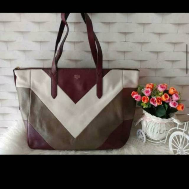 Fossil Sidney Shopper Raisin Patchwork