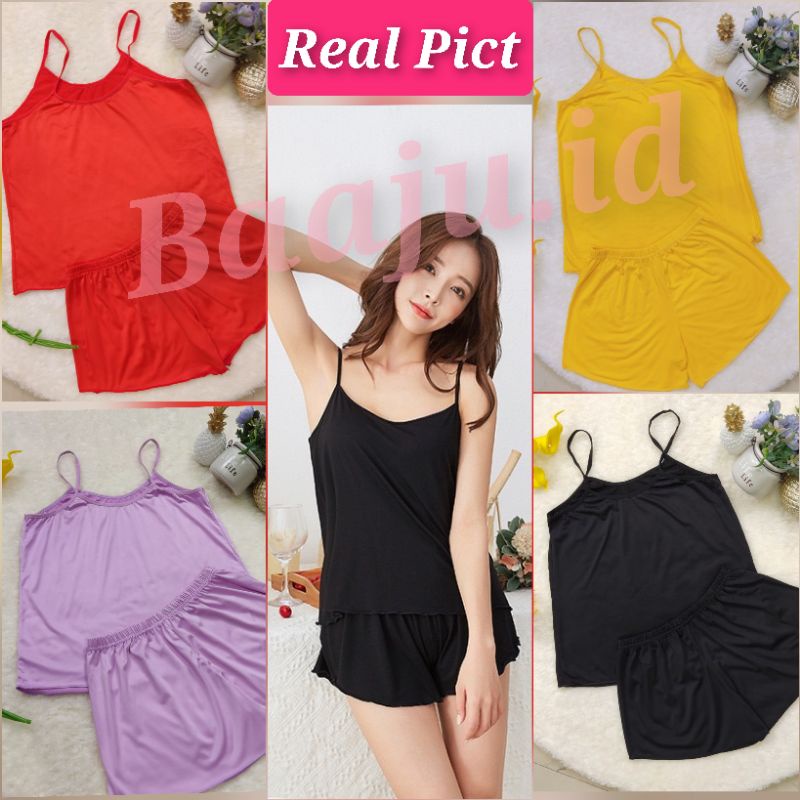 Baaju.id VIRAL Set Baju Tidur Wanita Sexy Camisole + Celana Piyama Sexy Wanita Korea Style Nightwear KR1011