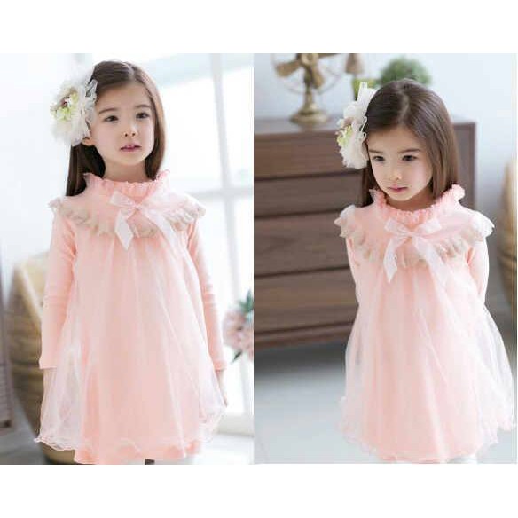 Dress Impor Anak Perempuan - Dress Pita Leher PINK