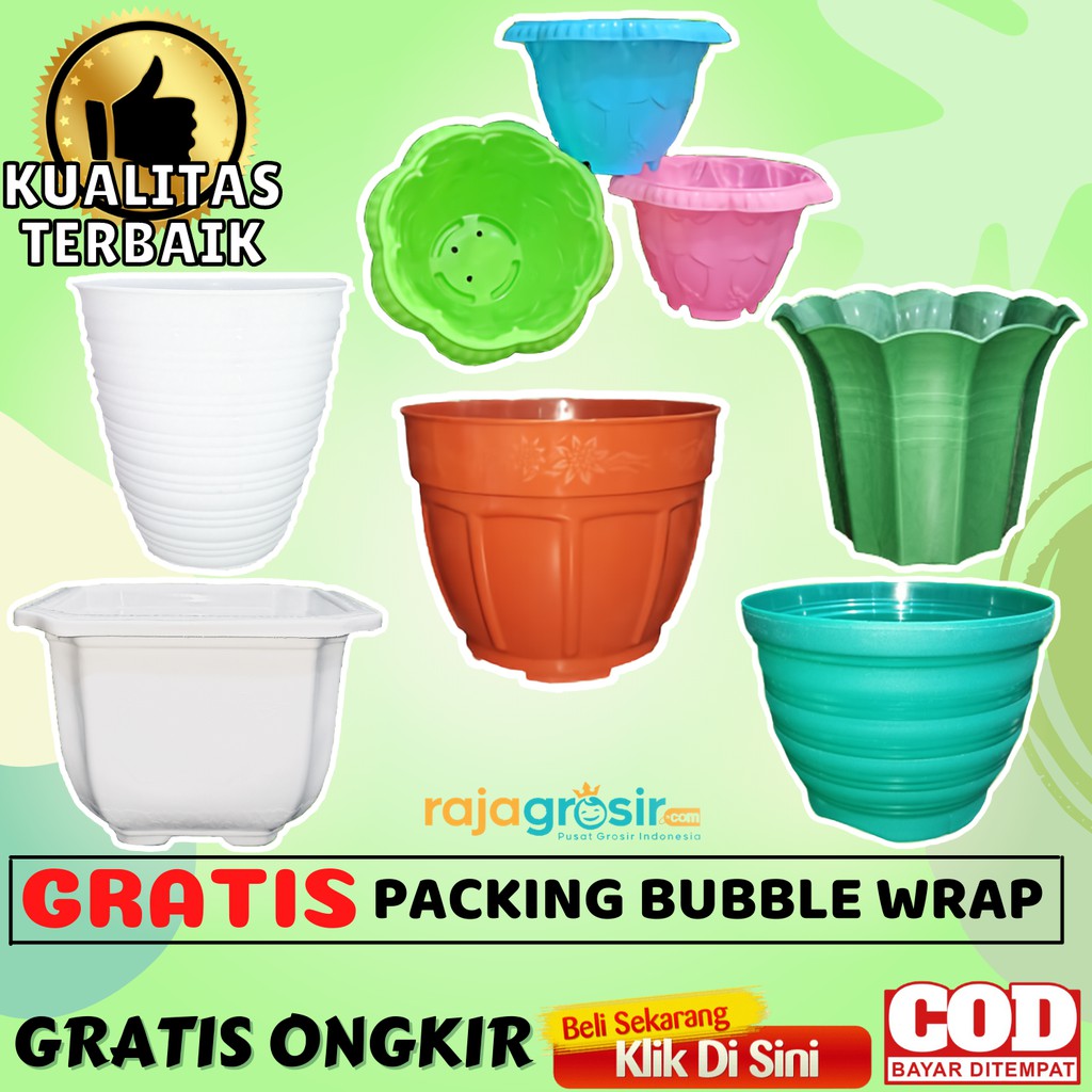 POT BUNGA BESAR 20CM PLASTIK PUTIH HIAS TANAMAN MURAH KAKTUS TAWON BERKULITAS