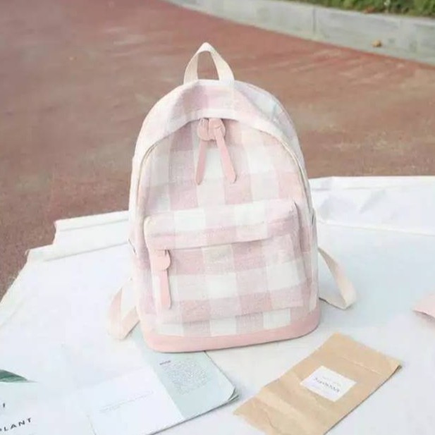 Tas Ransel Anak Kotak Kotak Backpack Korean Style