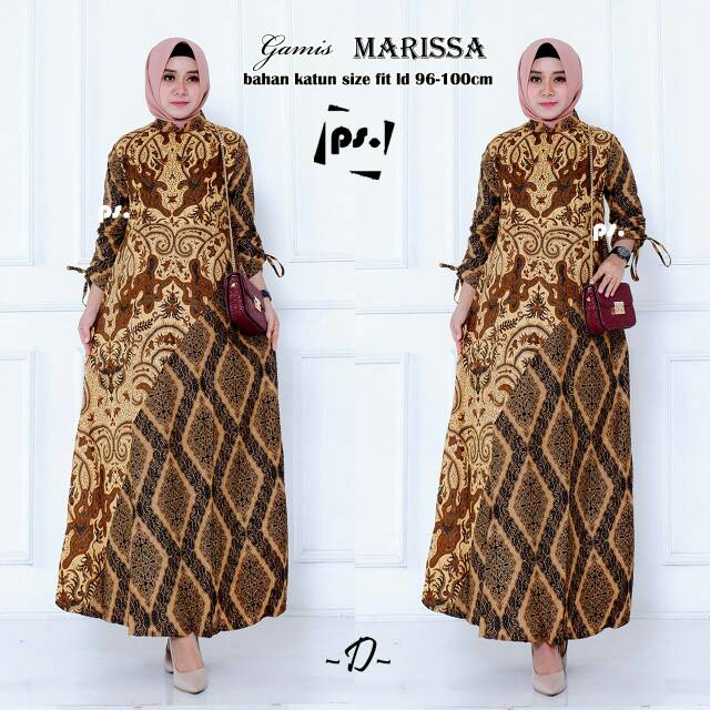 Gamis Marissa Batik Sogan Lengan Serut Kombinasi