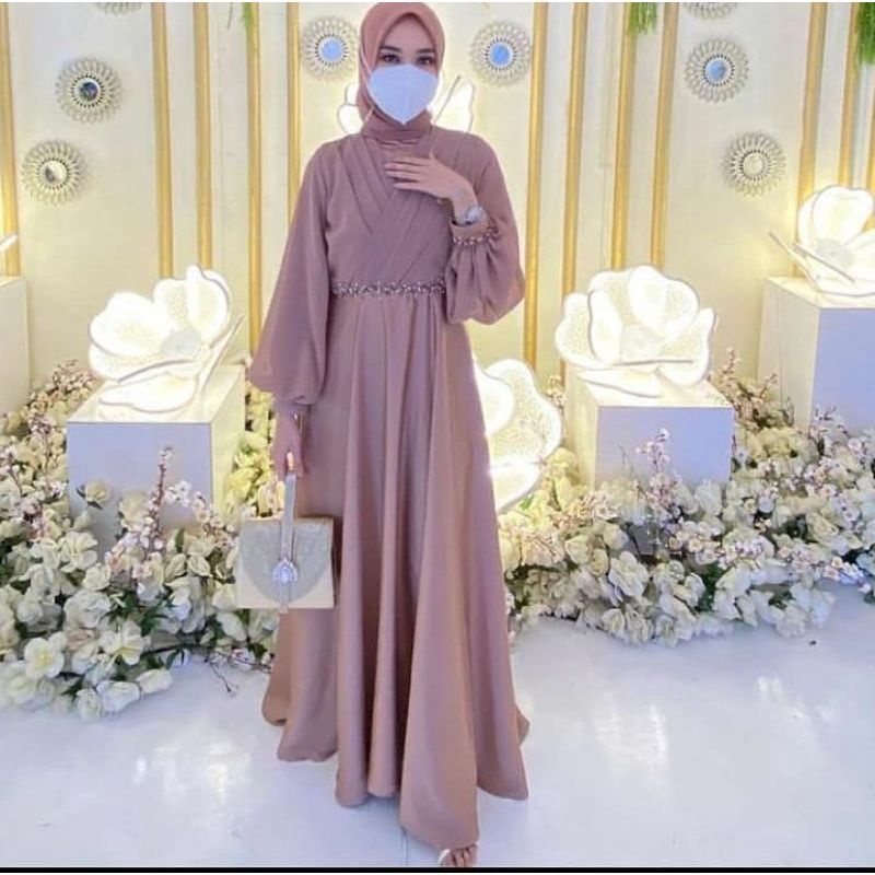 Gaun dress Gamis pesta kondangan lamaran resepsi akad nikah wanita terbaru 2022 / Baju busana gamis muslim wanita kekinian cantik modern mewah kece