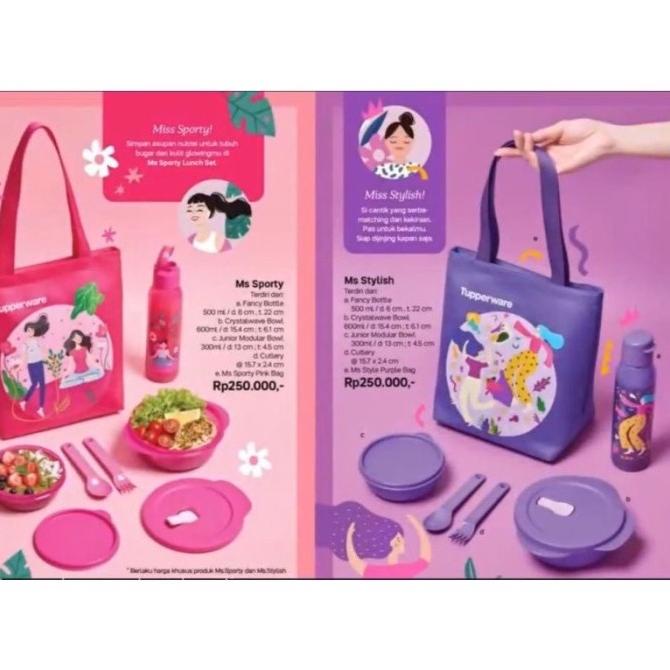 Tempat bekal makan tupperware ms stylish / ms sporty lunch box set New Stock