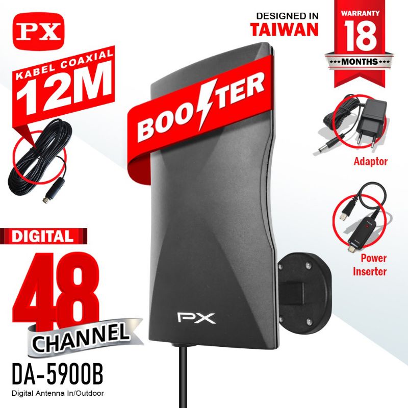 Antena TV Digital Analog PX DA-5900B Kabel 12M Booster indoor-Outdoor