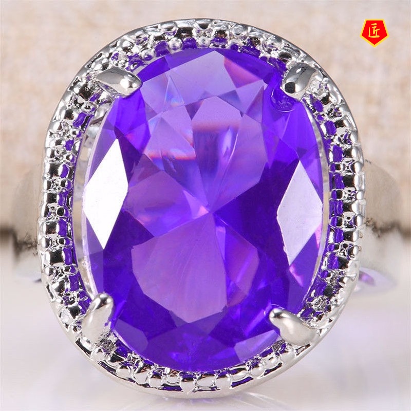 [Ready Stock]Inlaid Amethyst Ring Elegant Simple