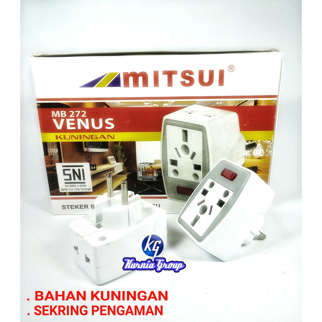 MITSUI Steker T Serba Guna Cabang 3 Universal Socket Adapter Plus sekring Jek sambungan Over steker