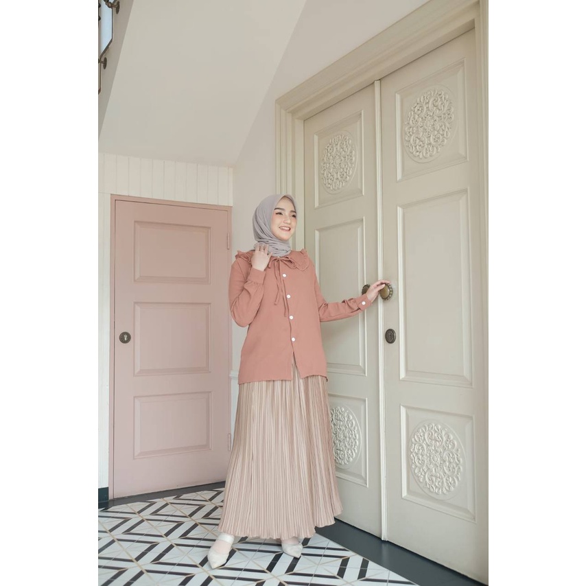 Setelan rok Wanita Polty Blouse Set Longskirt Plisket By Aeraaqu