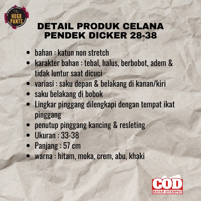 CELANA PENDEK DISTRO PRIA JUMBO BAHAN KATUN CELANA PENDEK DICKER COWOK ORIGINAL