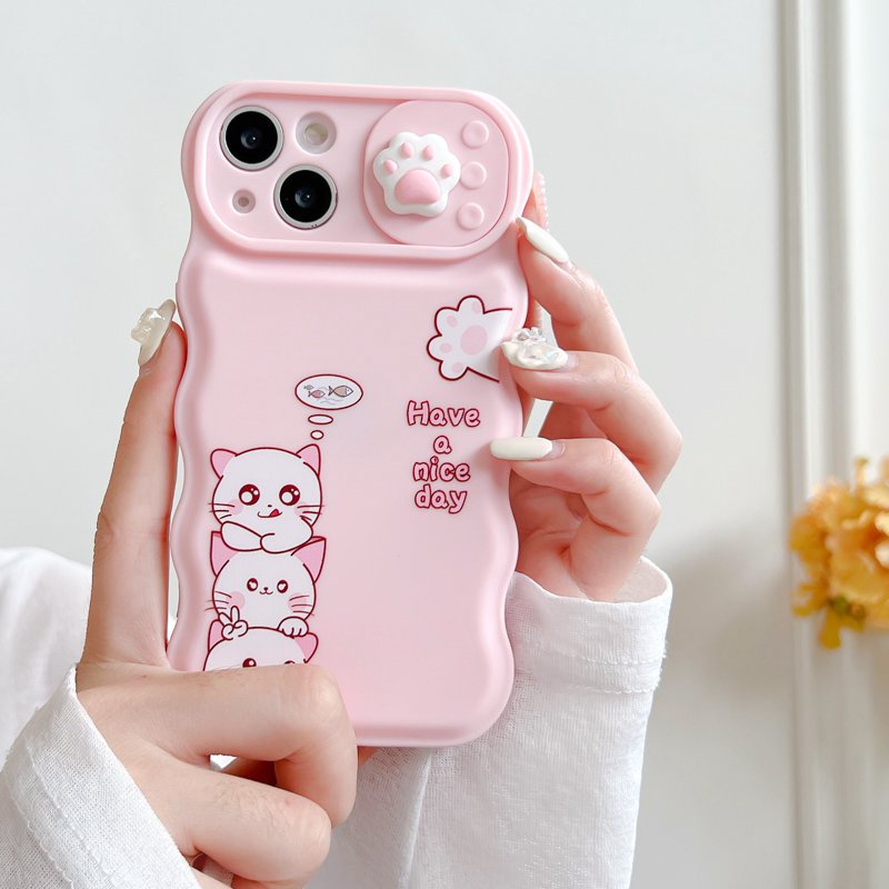 Soft Case Pelindung Kamera Motif Kucing Pink Untuk IPhone 11 12 13 14 Pro Max