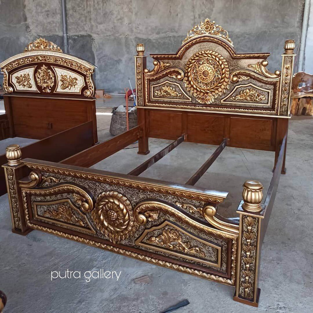 Tempat Tidur Jati / Dipan Ukir Gong Motif Marmer / Dipan Ranjang Kayu Jati / Furniture Jepara