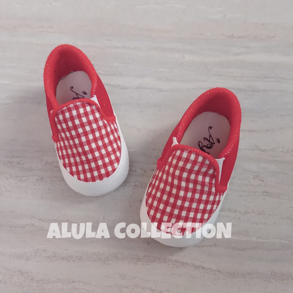 Sepatu bayi prewalker unisex motif catur sepatu bayi slip on termurah usia 0-12 bulan