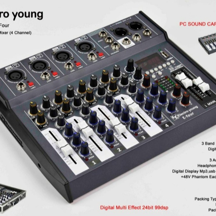 mixer 4ch electro young electroyoung e-four efour 4 ch bluetooth free koper