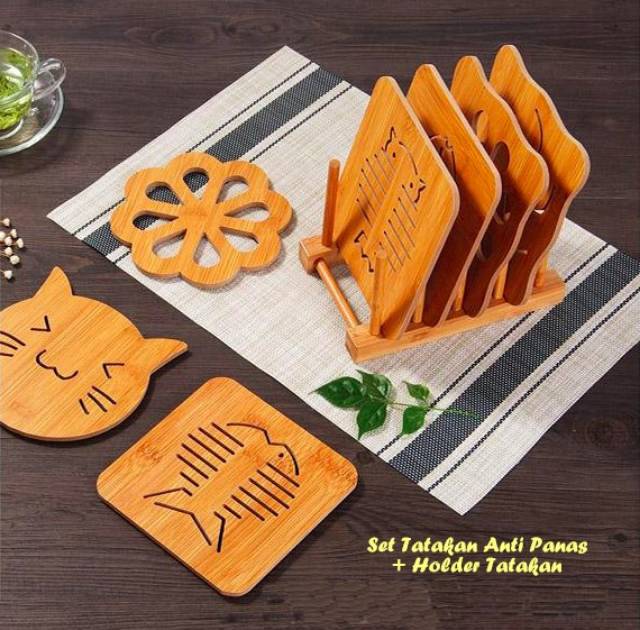 Set Tatakan Anti Panas + Holder tatakan ( isi 8 ps tatakan + 1 holder)