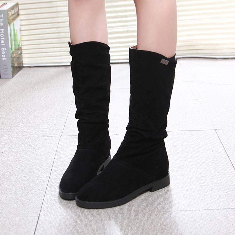  Sepatu  Boots  Sebetis Wanita  Bahan Nubuck Warna Polos  