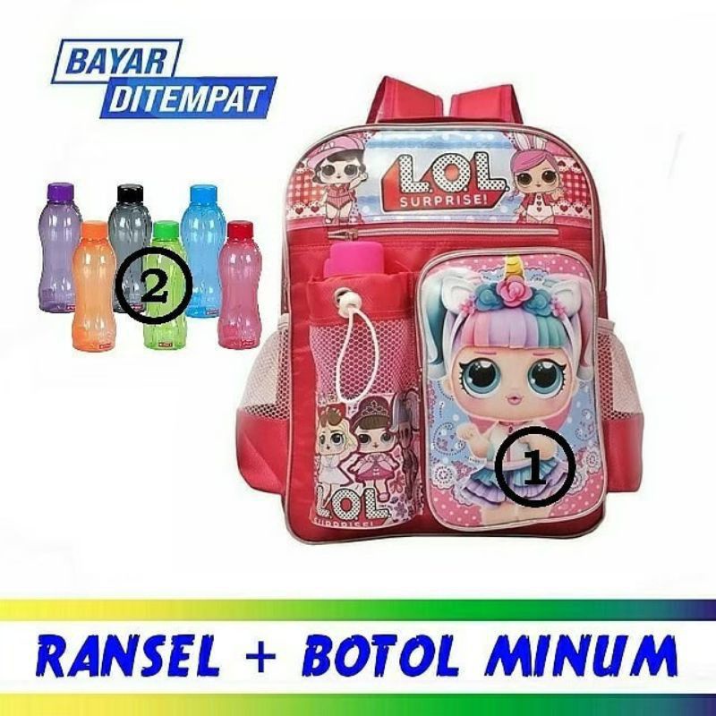 TAS RANSEL ANAK PEREMPUAN KARAKTER LOL KUDAPONI KITTY  FROZEN /FREE BOTOL