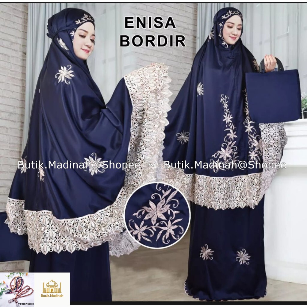 BUTIK.MADINAH MUKENA DEWASA ENISA LUNA MAYA RENDA BORDIR SITI KHADIJAH PASTELEENA