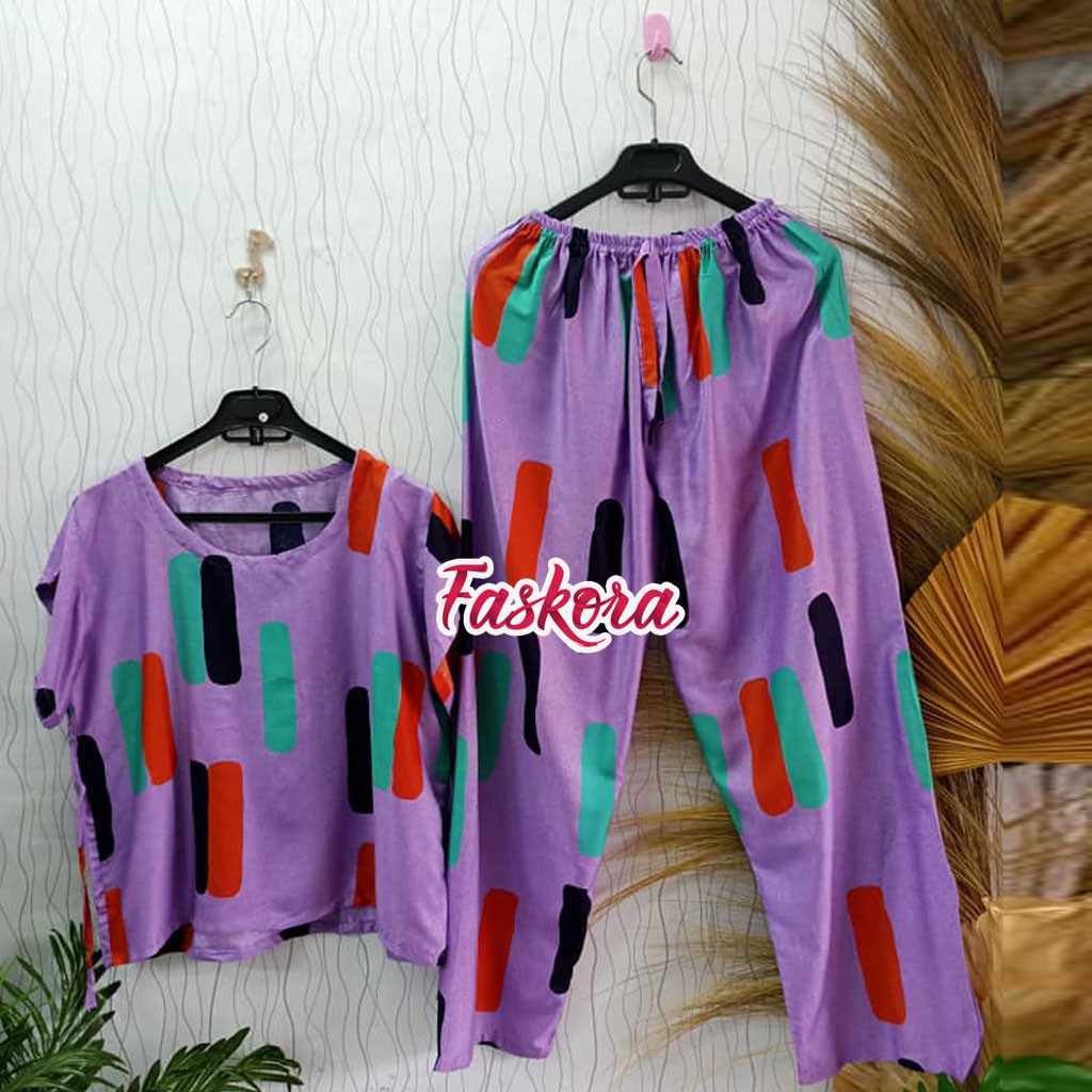 Setelan Lengan Pendek Jumbo Rayon Wanita Kekinian Bambu - Piyama Lengan Pendek - One Set Tie dye