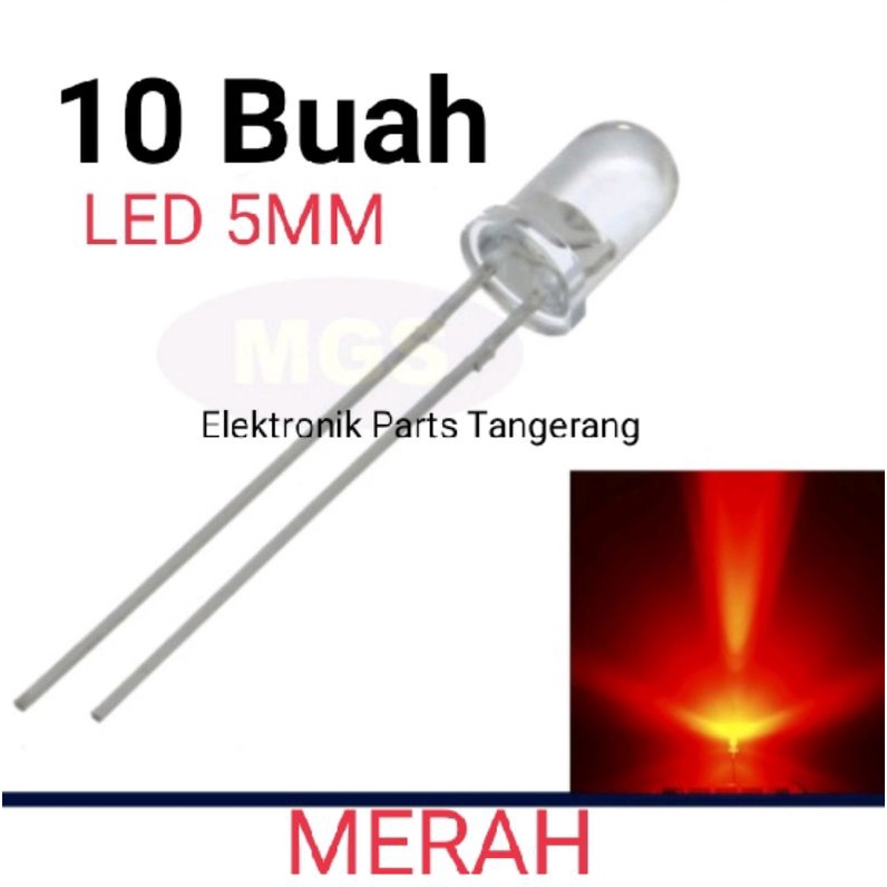 (10 PCS) LED 5mm MERAH (BENING NYALA MERAH) LAMPU LED 5mm MERAH LAMPU LED 5mm RED