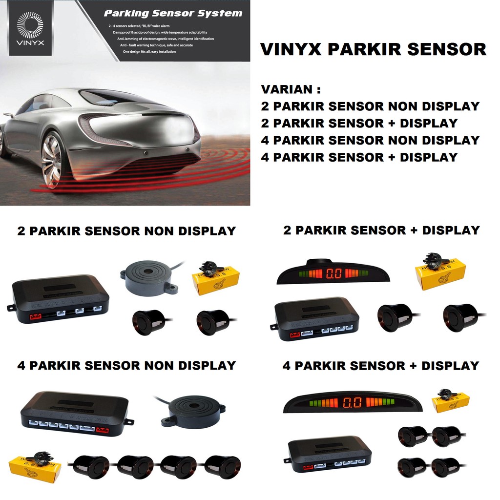 Parkir Sensor Parkir Mobil Mundur 2 / 4 Titik Mata Parking Sensors Display / non Display VINYX