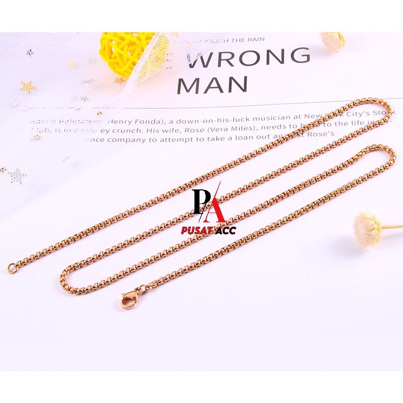 [40cm - 75cm] Rantai Kalung MCI Titanium ROLO ROSEGOLD Import Premium Stainless Anti Karat Pria Wanita 316L / Kalung Rantai Pendant