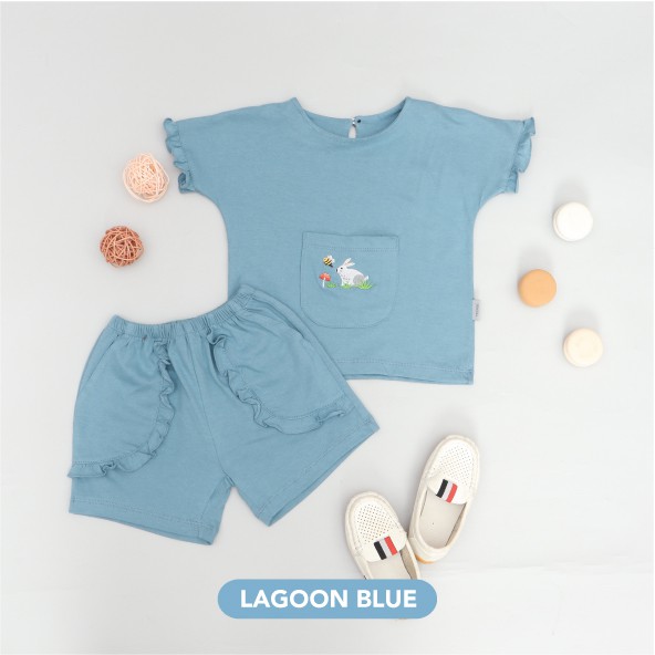 Mooi Setelan Anak Perempuan Ruffle Emma Set-LAGOON BLUE