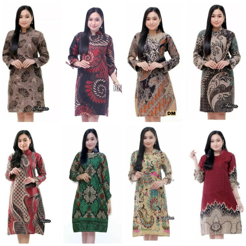 Baju Tunik Batik Modern Lengan Panjang Fashion Muslim Wanita Terbaru