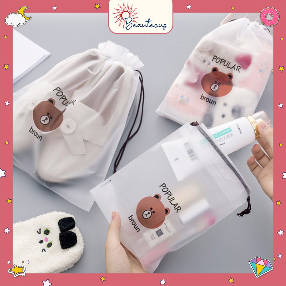 Tas Pouch Serut Make Up Kosmetik Travel Organizer Beruang Lucu Multifungsi