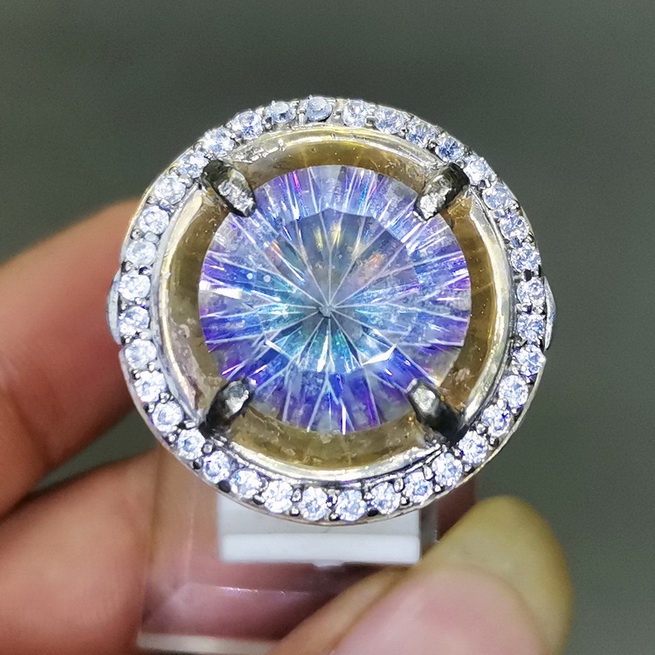 Cincin Batu Asli Mystik Quartz Kecubung Pelangi Original