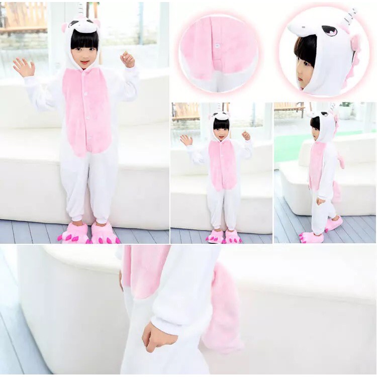 BAJU ONESIE UNICORN BIRU FLUFFY PINK BLUE PIYAMA KOSTUM PESTA ANAK COSPLAY