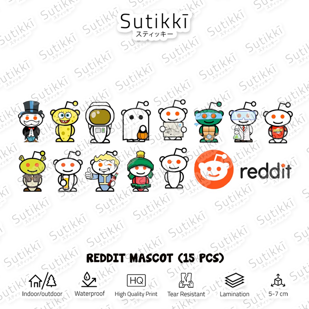 Sutikki | Sticker Pack Reddit Mascot Logo Character Maskot Icon Stiker Laptop Vinyl Aesthetic