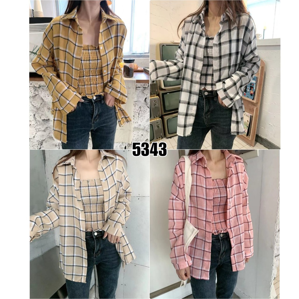 KEMEJA ANDIN, Suzy Tartan Tanktop Shirt ( set kemeja + tanktop ) bisa dipaka terpisah FIT TO L
