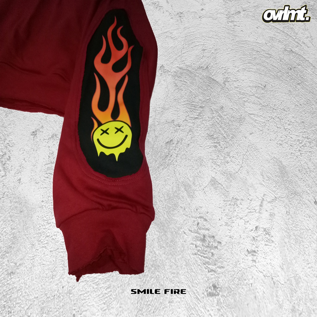 OVERLIMIT SMILE FIRE | CROP HOODIE OVERSIZE UNFINISHED | MAROON | STREETWEAR