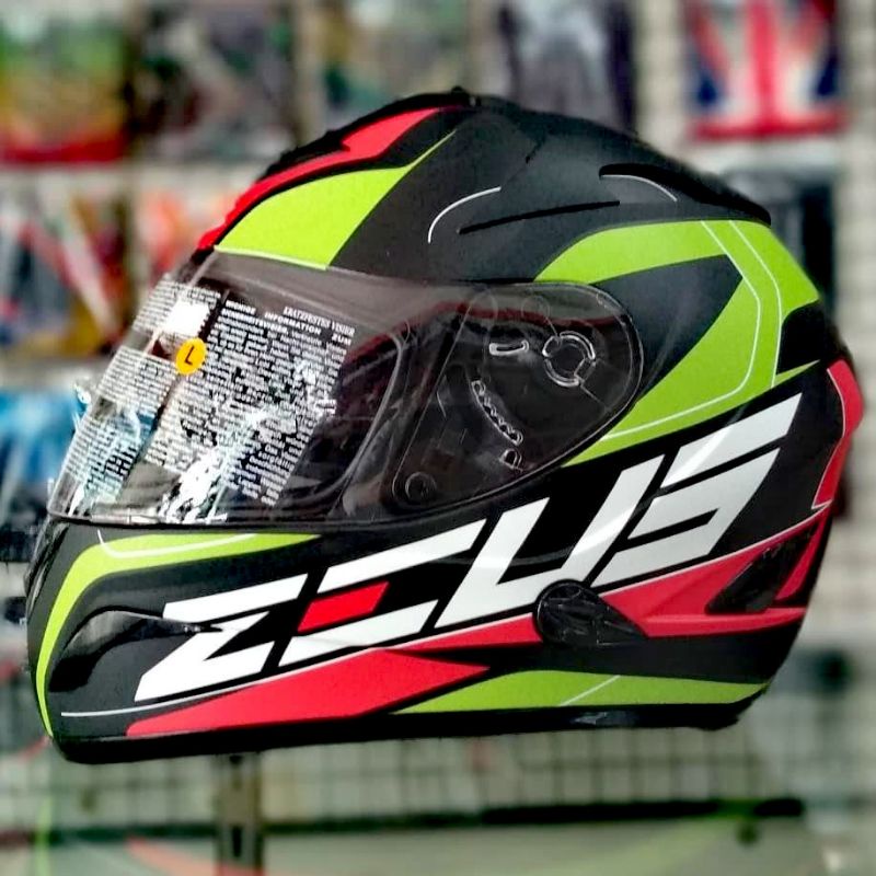 HELM ZEUS 806 MATT BLACK II31 GREEN RED HITAM DOFF DOP HIJAU MERAH M L XL XXL FULL FACE FULFES PULPE