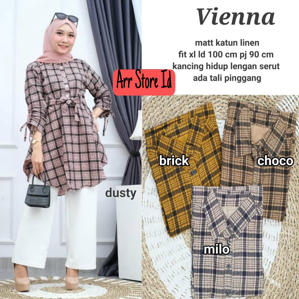 Baju Atasan Tunik Wanita Terbaru Motif Kotak Flanel Premium Ld 100 P 90 Vienna Dress Allsize