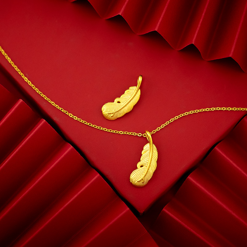 Kalung Rantai Dengan Liontin Bulu Warna Emas Gaya Korea Untuk Wanita 916